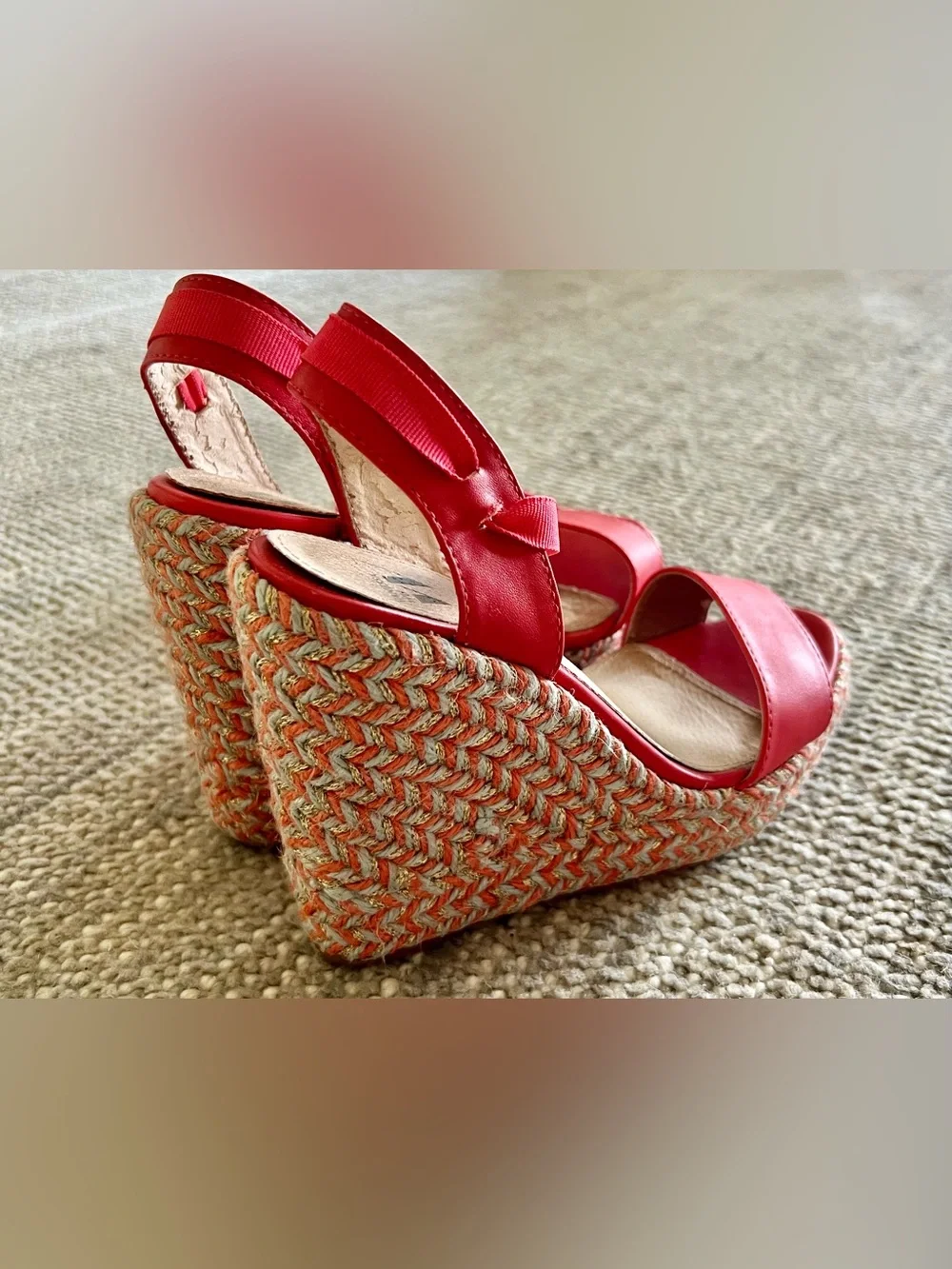Vanessa Wu Orange/Pink Espadrilles Wedges Platform Sandals